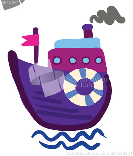 Image of Drawing of a purple steam boat vector or color illustration