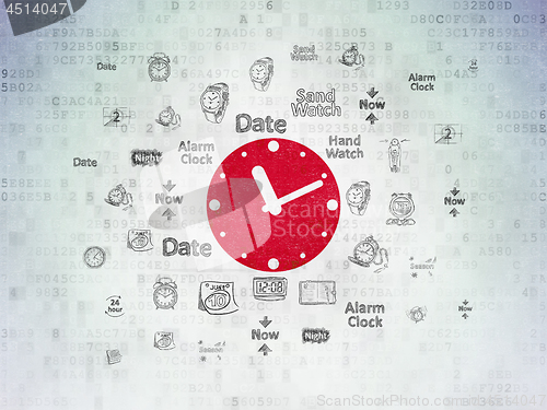 Image of Timeline concept: Clock on Digital Data Paper background