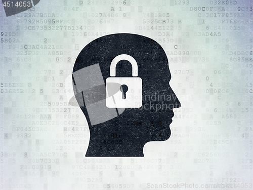 Image of Data concept: Head With Padlock on Digital Data Paper background
