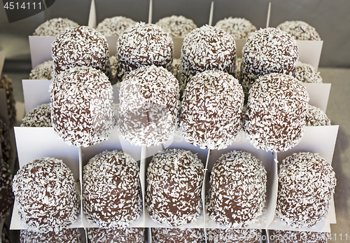 Image of Chocolate candy with coconut in a street market