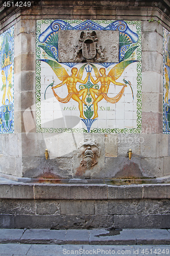 Image of Old vintage small fountain in barcelona