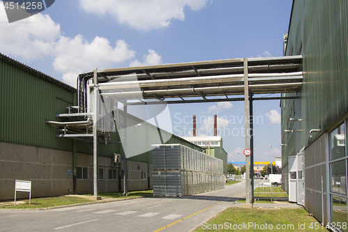 Image of Metal tubes for mechanical ventilation system on an industrial p