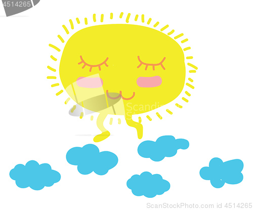 Image of A sun and clouds vector or color illustration