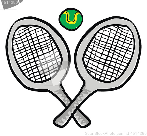 Image of Clipart of two tennis rackets with a green-colored ball/Table te