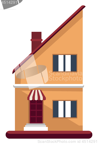 Image of Cartoon orange building with red roof vector illustartion on whi