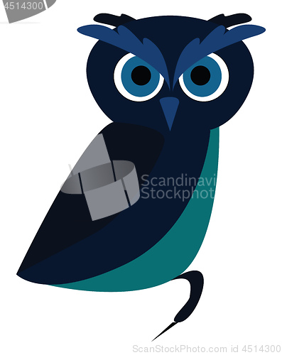 Image of A blue owl with big eyes, vector color illustration.