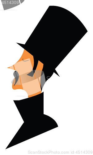 Image of Mustache man with long black hat vector or color illustration