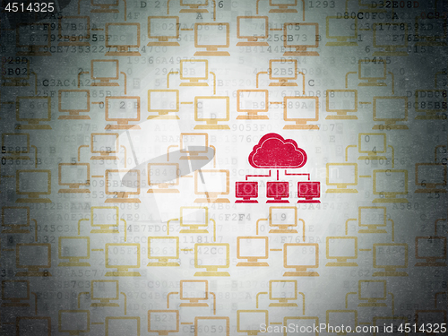 Image of Cloud technology concept: cloud network icon on Digital Data Paper background