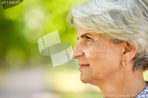Image of portrait of senior woman at summer park