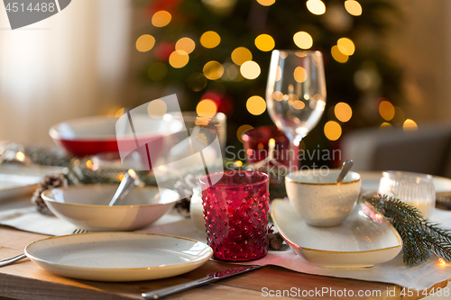 Image of table setting for christmas dinner at home