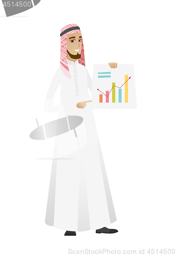 Image of Muslim businessman showing financial chart.