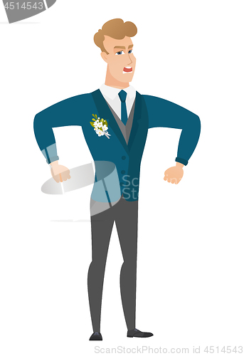 Image of Young caucasian angry groom screaming.