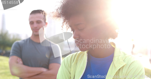 Image of Portrait of multiethnic group of young people on the jogging