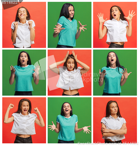 Image of Collage about surprised and happy beautiful woman