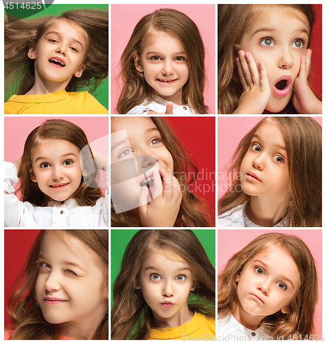 Image of The collage of different human facial expressions, emotions and feelings of young teen girl.