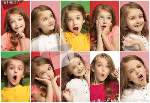 Image of The collage of different human facial expressions, emotions and feelings of young teen girl.
