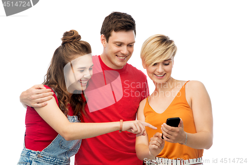 Image of friends with smartphone over white background