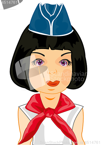 Image of Vector illustration of the girl in oversea cap and red tie