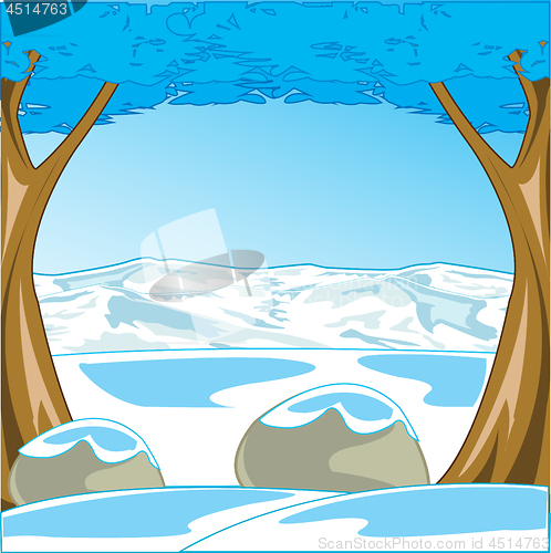 Image of Cool winter landscape with tree and mountain
