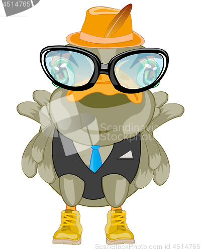Image of Cartoon of the bird bespectacled and suit with tie