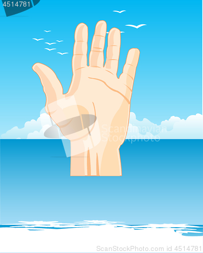 Image of Hand sinking water person on white background is insulated