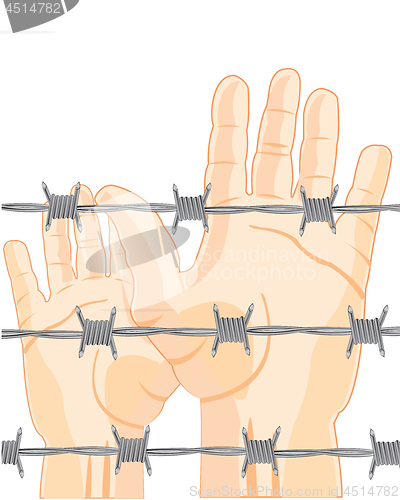 Image of Hands of the people for barbed wire