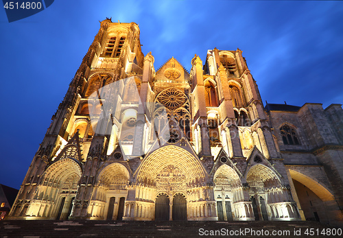 Image of Saint-Etienne Cathedral in Bourges at blue hour