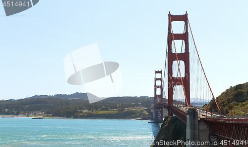 Image of view of golden gate bridge over san francisco bay