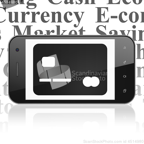 Image of Money concept: Smartphone with Credit Card on display