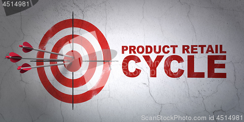 Image of Marketing concept: target and Product retail Cycle on wall background