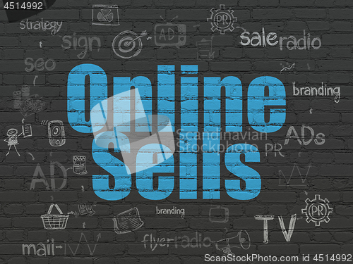 Image of Advertising concept: Online Sells on wall background