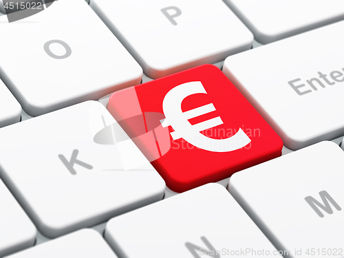 Image of Currency concept: Euro on computer keyboard background