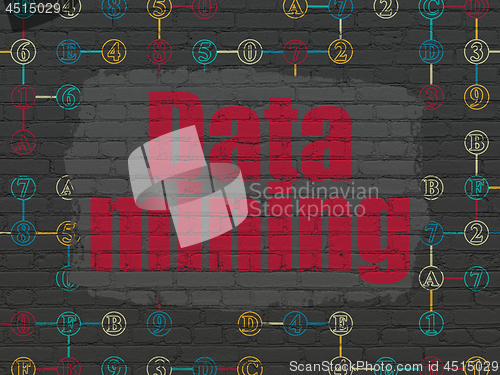 Image of Data concept: Data Mining on wall background
