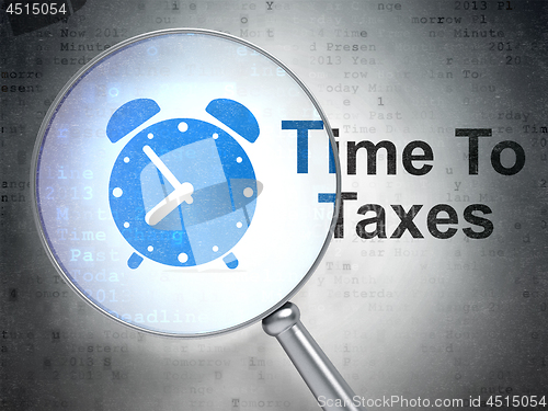 Image of Time concept: Alarm Clock and Time To Taxes with optical glass