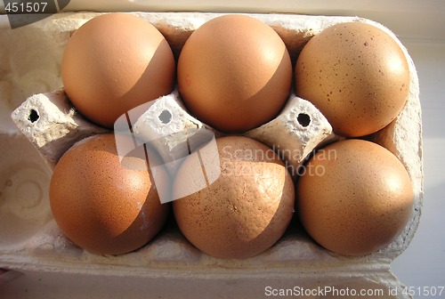 Image of half a dozen eggs in a box