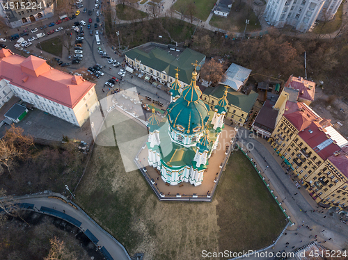 Image of Beautiful view of the ancient street Andrew\'s Descent and the St. Andrew\'s Church in Kyiv