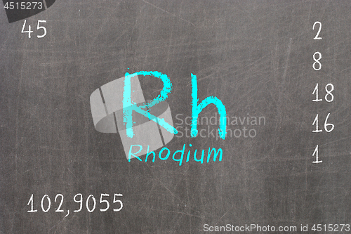 Image of Isolated blackboard with periodic table, Rhodium