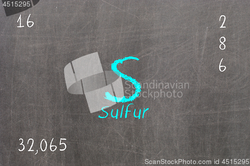 Image of Isolated blackboard with periodic table, Sulfur