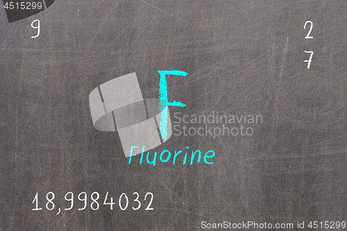 Image of Isolated blackboard with periodic table, Fluorine