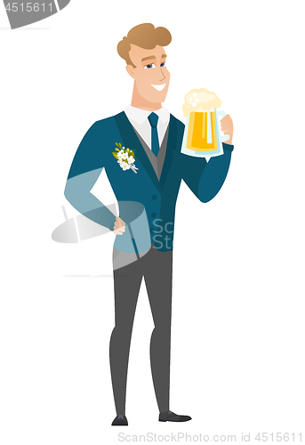 Image of Groom drinking beer vector illustration.