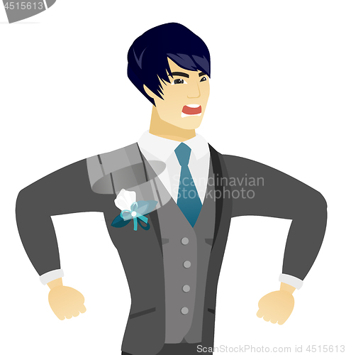 Image of Young asian angry groom screaming.