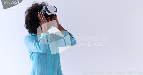 Image of black girl using VR headset glasses of virtual reality