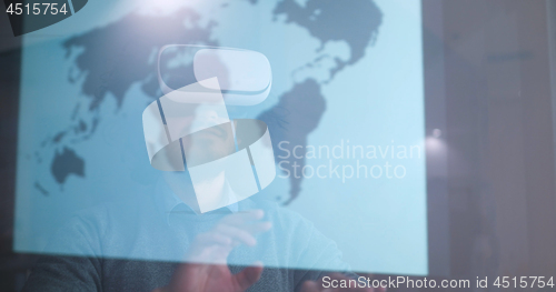Image of man using VR-headset glasses of virtual reality