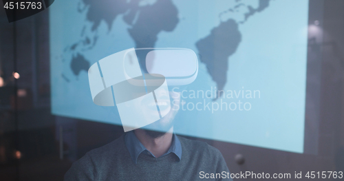 Image of man using VR-headset glasses of virtual reality