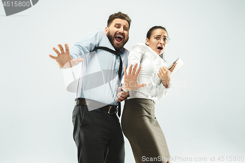 Image of Portrait of the scared woman and man