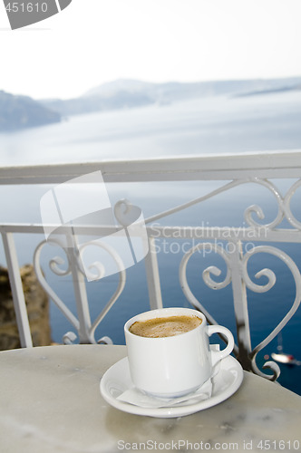 Image of coffe cafe greek island view santorini