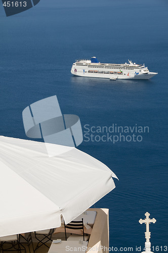 Image of cruise ship in the harbor santorini