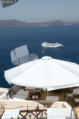 Image of cruise ship in the harbor santorini