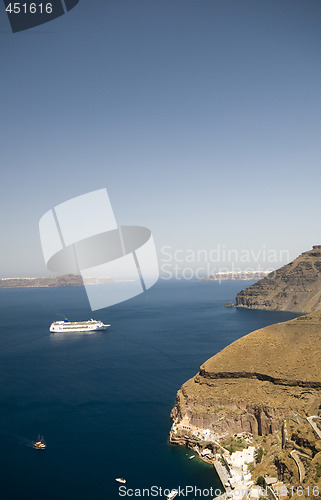 Image of cruise ship in the harbor santorini