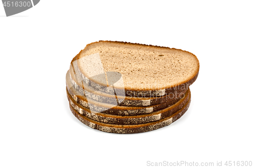 Image of Stack of five fresh baked bread slices isolated on white.
